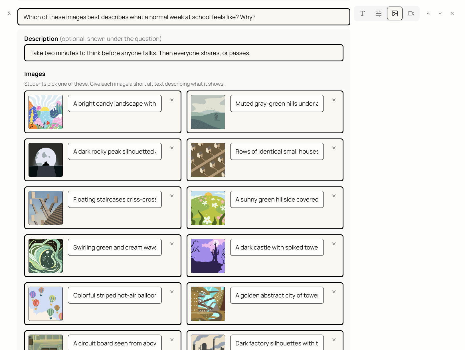 The question composer, where a school writes the question it wants to put to students